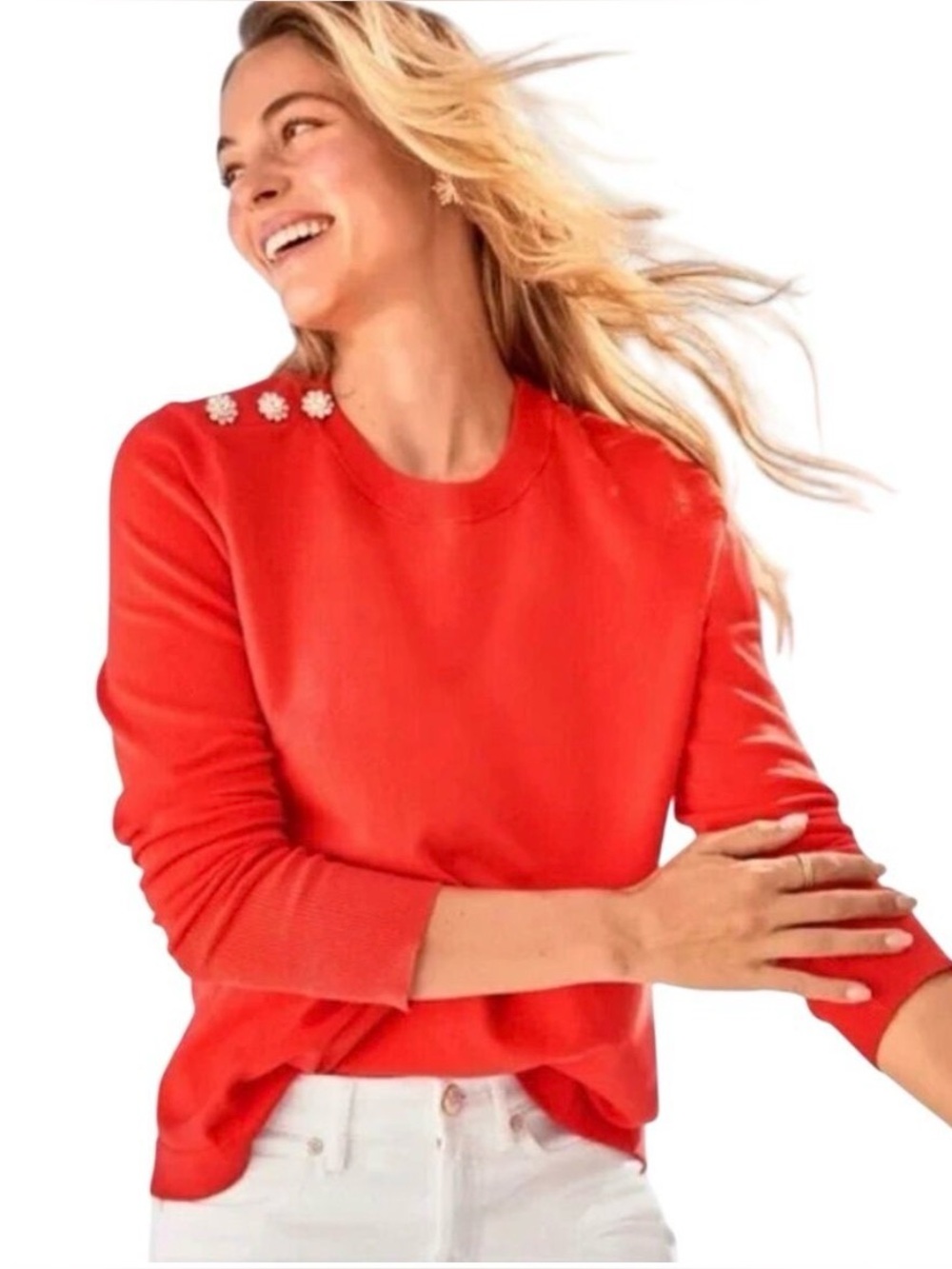 Lilly Pulitzer Morgen Sweater Embellished Rhinestones Coral Red size Large